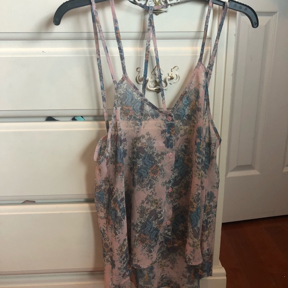 Lush Floral blush tank with strappy open back